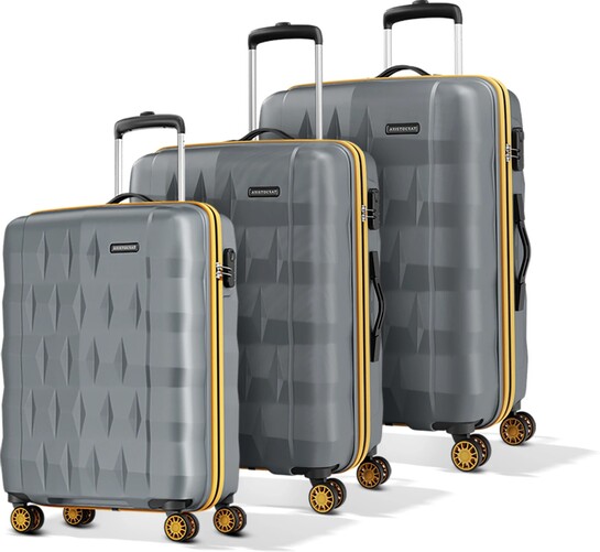 ARISTOCRAT Hard Body Set of 3 Luggage 8 Wheels - Comet 56, 66, & 76cm, Small+Medium+Large Trolley - Grey