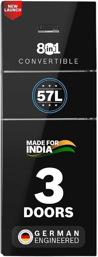 Bosch 335L 3 Star Frost Free Triple Door Maxflex Refrigerator | 8-in-1 Convertible | 57L Extra Flexible Zone | VitaFresh | 18 Hrs Cooling Retention | VarioInverter (CMC36K23VI,Black Pearl,2026 Model)