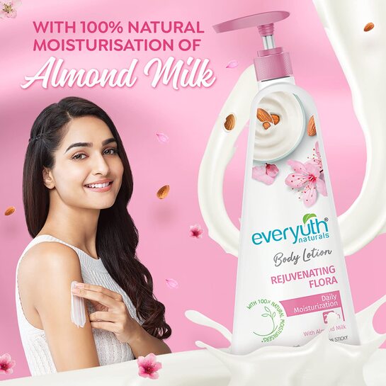 Everyuth Naturals Rejuvenating 500 ml Flora Body Lotion | With 100% Natural Almond Milk [Amazon UPI reward: account specific]