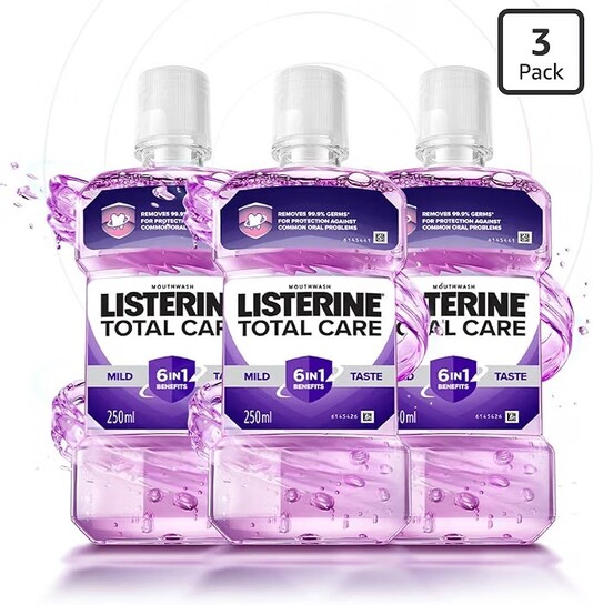 Listerine® Total care Mild Taste, 6 in 1 Benefits, 250ml Combo Pack of 3 (Buy 2 Get 1 Free)