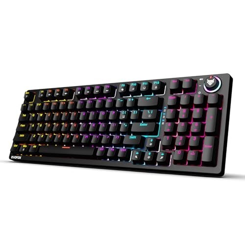 EvoFox Katana X2 FS Mechanical Gaming Keyboard | 3‑Pin Replaceable Clicky Blue Switches, Dynamic Backlighting, All Keys Anti‑Ghosting, Volume Knob, Copilot, Xbox Gamebar, Screenshot & More (Black)