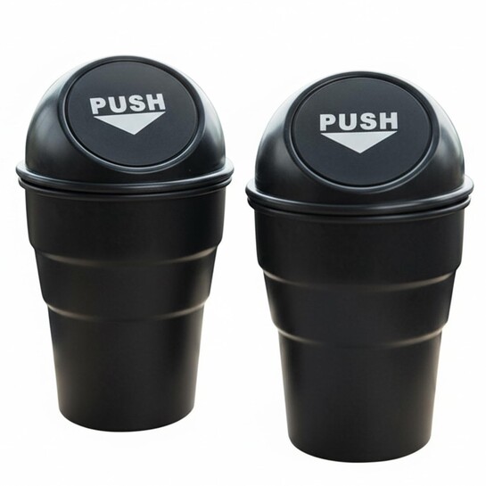 XML Mini Car Dustbin with Black Push-Lid Design for Office Home Kithcen Automotive Accessories Cup Holder Garbage Can Mini Trash Can Multi-Purpose Bucket 20cm small Stylist Black (PACK OF 2)