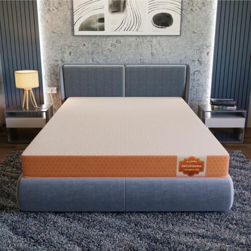 SleepyHug AirCell Ortho Spinex Plus 6 inch HR Foam Mattress |Spine Alignment | King Bed Size White & Orange (LxWxH -72x72x6 Inch)