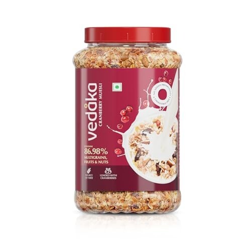  Vedaka Cranberry Muesli | 1 Kg | Jar | Contains 86.98% Dry Fruits, Nuts and Multigrains