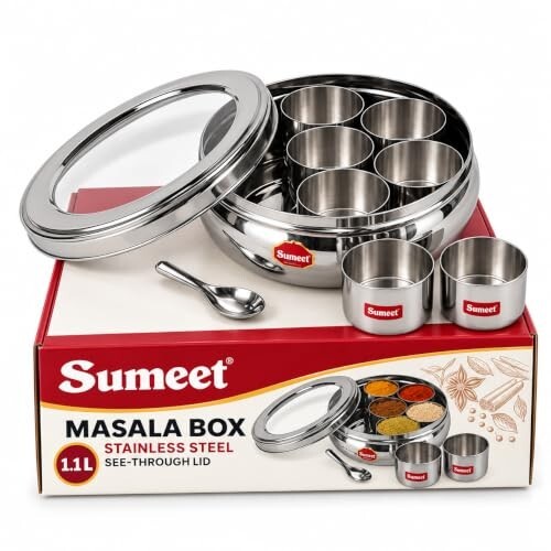 Sumeet Stainless Steel Belly Shape Masala Box, Small, Beige