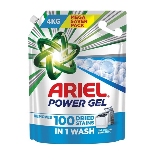 Ariel Power Gel Liquid Detergent for Top Load & Semi Auto – 4kg | Removes 100 Dried Stains in 1 Wash 