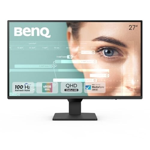 BenQ GW2790Q, 27 Inch (68.58 cm), IPS, 2K QHD 2560x1440, 100Hz, Black, 99% sRGB, 1500:1 CR, Eye-Careu, Dual HDMI, DisplayPort, Bezel-Less, Eyesafe, Wall Mountable Monitor