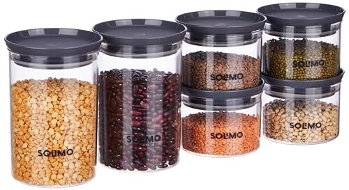 Amazon Brand - Solimo Plastic Storage Jar and Container Set I Air Tight & BPA Free Containers for Kitchen Storage Set I Grocery Kitchen Container, Set 6 (500 ML - 4 Pieces & 900 ML - 2 Pieces), Grey