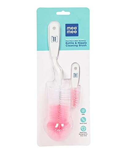 Mee Mee Nylon Bottle Brush with Nipple Cleaner | 360° Rotating Handle