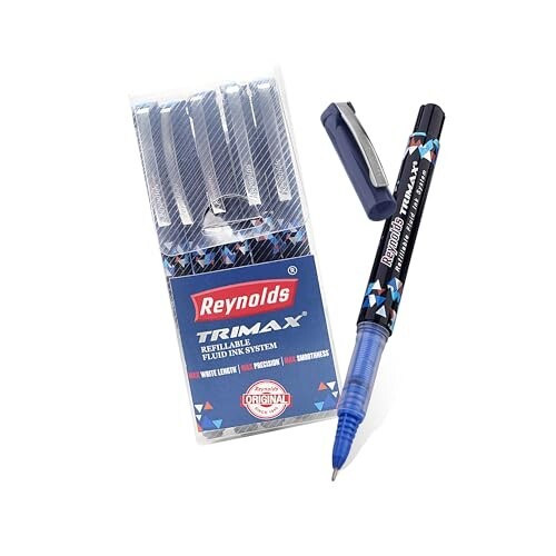 Reynolds TRIMAX RollerBall Pen SET - 5 PENS BLUE | ROLLER BALL PEN FOR WRITING 