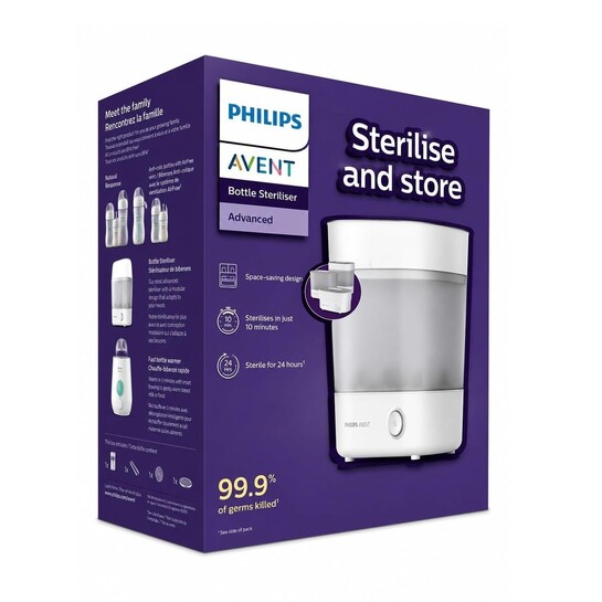 Philips Avent Sterilizer| Babies Fall ill  Less in Philips Avent Sterilizer Homes & get 2X Better Germ Protection vs Boiling*| Kills 99.9%** Germs in 10 mins | 2 Yr Warranty | SCF291/00