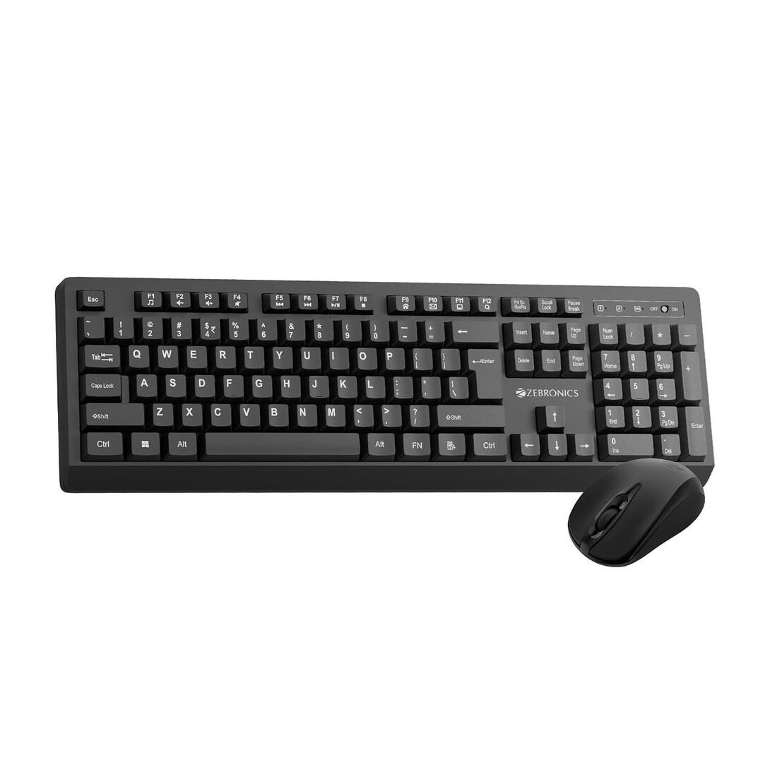Zebronics Wireless Keyboard & Mouse Combo, 104 UV-Coated Keys, ₹ Key, 12 Multimedia Keys, Retractable Stand, 