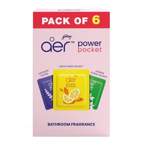 Godrej aer Power Pocket | Bathroom freshener – Assorted Pack of 6 | Lasts up to 30 days | Toilet freshener, 60g