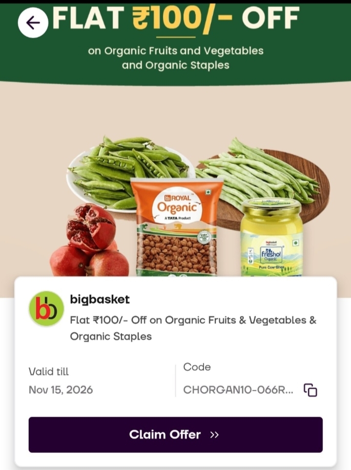 Flat 100 off on Fruits and Veggies (New Users)