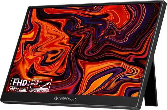 ZEBRONICS Pixigo 39.62 cm (16 inch) Full HD LED Backlit IPS Panel with Portable, 60 Adjustable Stand, 250Nits, Type-C PD Input, 