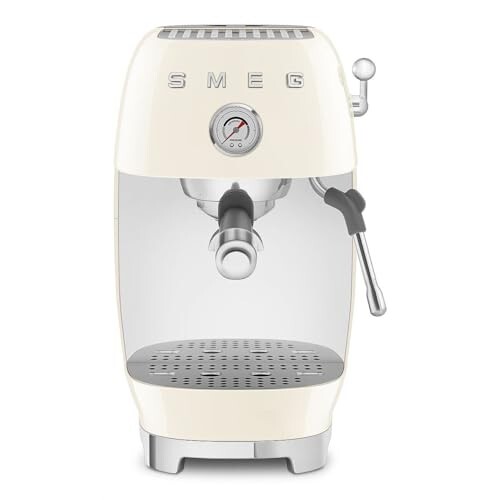 Smeg Cold Brew Coffee Machine, Original Italian Brand, Patented Smeg Cream Color, Live the Barista Exeprience, Professional Steam Wand for Creamy Milk Drink, Pressure Monitor, ECF03CREU