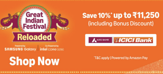 Amazon Indian Great Festival Reloaded Sale Upto 80% Off + 10% Off on Axis & ICICI Bank Card