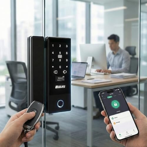 Golens X37 Smart Glass Door Lock for Home/Office | WiFi | 6 Ways Unlocking, Fingerprint, Remote, PIN, IC Card, Mobile App, Key 