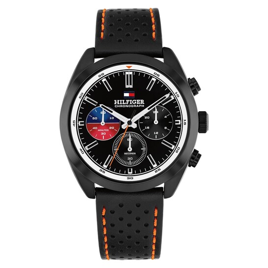 Tommy Hilfiger Hudson with Quartz Fashion Chrono Analog Black Dial Black Leather Strap Watch for Men - TH1710766W