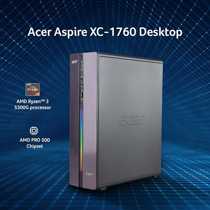 Acer Aspire XC-1760 Ryzen 3 5300G Processor Desktop (Windows 11 Home/ 8 GB/ 512 GB SSD/AMD Radeon Graphics) MSO, Black