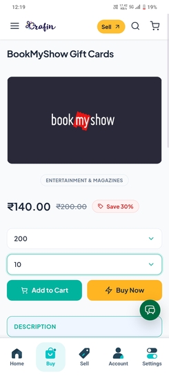 BookMyShow GC @30% OFF on crafin