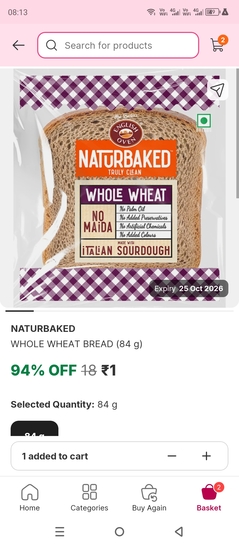 Minutes - 84g whole wheat bread @ Rs.1