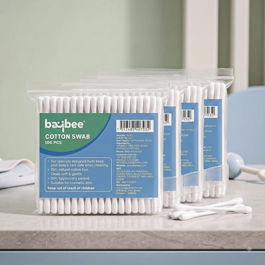 Baybee 400 Pcs Baby Cotton Swab Ear Buds Cleaner, Made of Paper Stem, Safe & Hygienic for Babies, Biodegradable | Soft Cotton Buds, Ear Cleaning Buds | Ear Buds Cleaner for Babies (Pack-4)