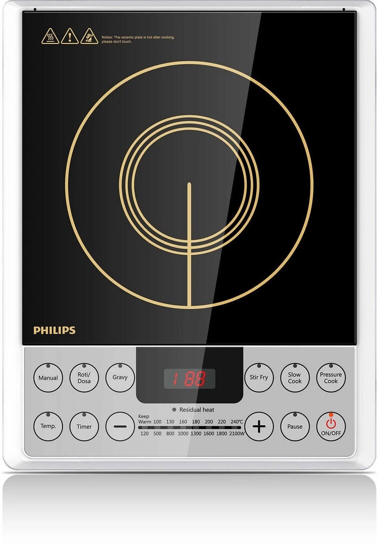 PHILIPS 2100 W Induction Cooktop Push Button (Silver, Black, HD 4 ...