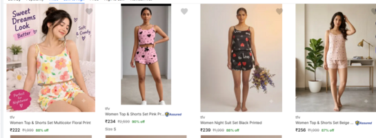 Upto 90% Off - TFV Women Night Suits on Starting Rs.222