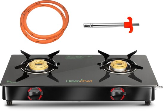 Greenchef Ebony Pro 2BR ( Hose Pipe + Lighter ) Glass Manual Gas ...more