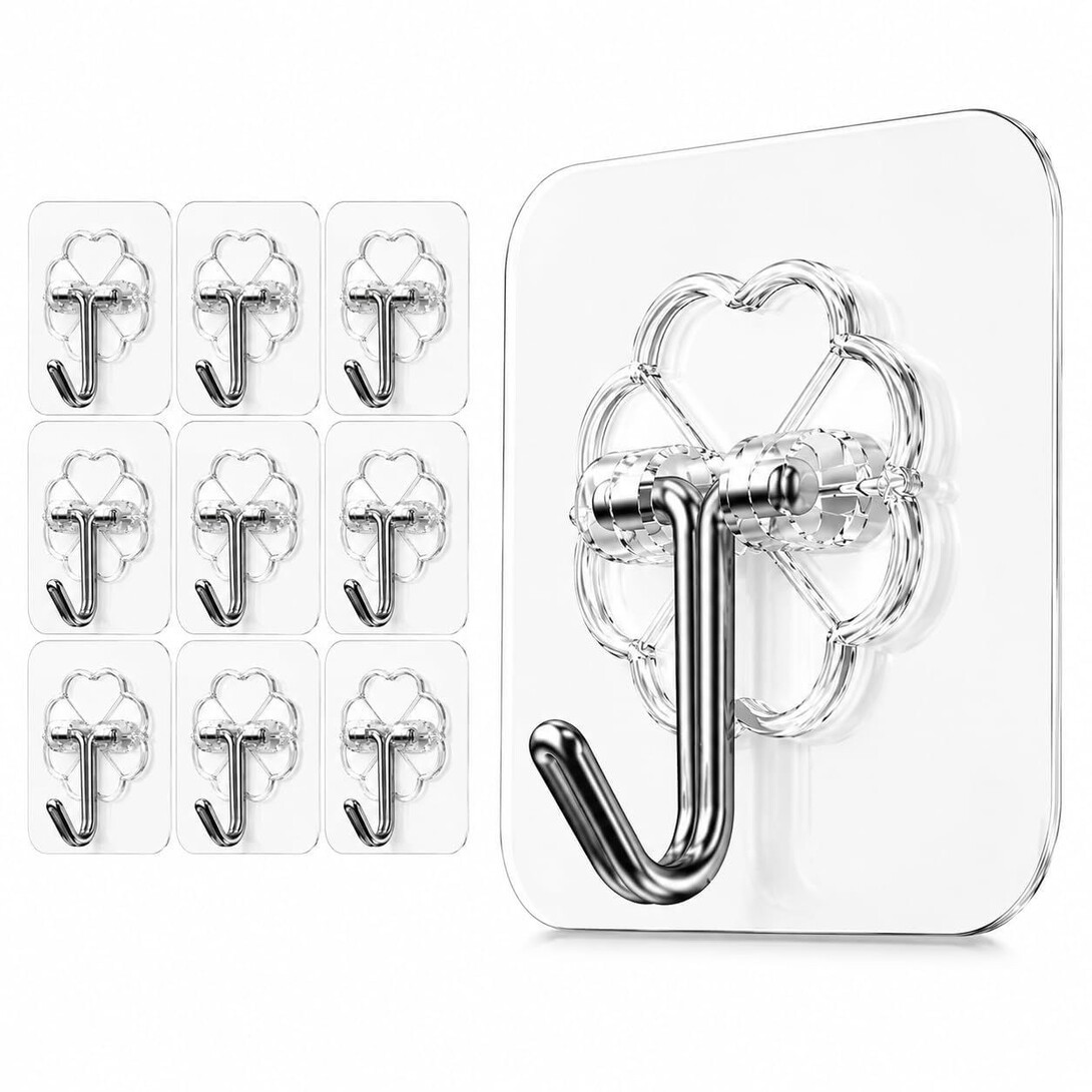 10 Pcs Self Adhesive Wall Hooks for Hanging, Heavy Duty Sticky Hooks for Wall, No Drill Wall Hanging Hooks for Home,