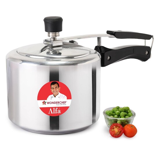 Wonderchef Alfa Aluminium Inner Lid Pressure Cooker | 3 Litre | Sautéing, Steaming, Frying, Boiling, Pressure Cooking