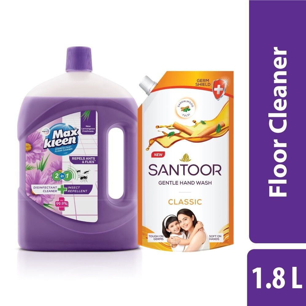 Maxkleen 2in1 Floor Cleaner 1.8L + 750ml Santoor Handwash Free