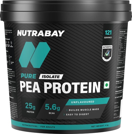 Nutrabay Pure 100% Pea Isolate - Plant-Based Protein (4 kg, Unflavoured) (527.5 per kg)