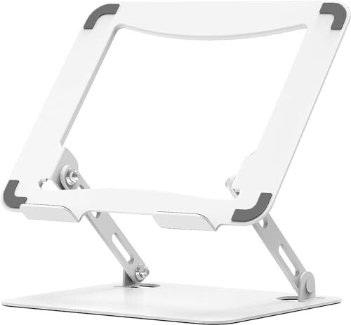 Amazon Basics Tabletop Laptop Stand, Ergonomic Adjustable & Ventilated Metal Riser Holder for Desk Fits Upto 15.6 Inch Laptops (White)