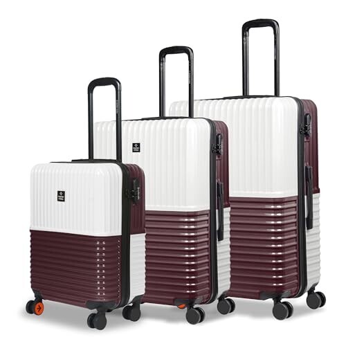 Nasher Miles Istanbul Hard-Sided ABS and PC Luggage Set of 3 | 55cm, 65cm & 75cm | 8 Wheels Small, Medium & Large Trolley Bag for Travel | Suitcase (Cream Brown)