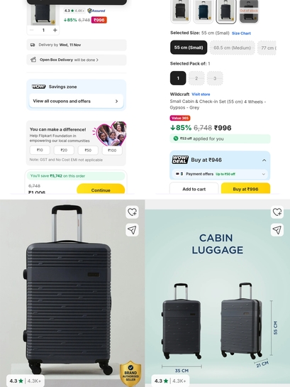 [249 super coins back] Wildcraft Gypsos Cabin Suitcase ₹946 — 4.3, 4.3K+ Ratings