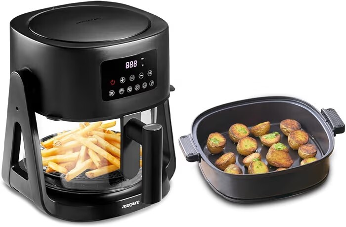 Acerpure Air Fryer | 100% Glass Bowl | 90% Less Oil | 5.5L Air Fryer + 2.5L Cooking Pot | Air Fry, Toast, Reheat, Grill, Cook | 360° TurboHeat Technology | Preset Modes | 1500 Watts