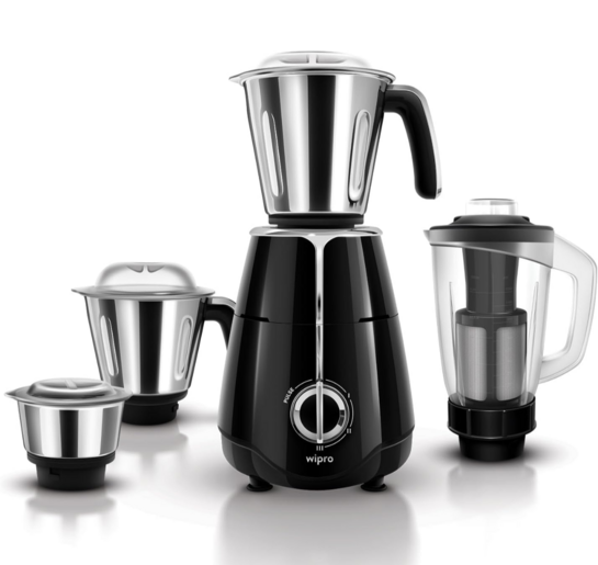 Wipro Elato FMG206 1000 Watt Mixer Grinder with 4 Jars,Heavy Duty 100% Copper Motor,Superfast Grinding,Stone Pounding Blade for Masala, 4 Jars Mixer Grinder 1000 Watt, 5 Years Motor Warranty, Black