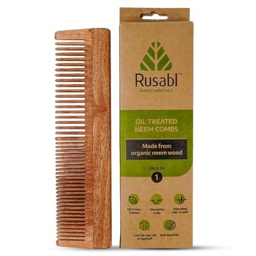 Rusabl Kacchi Neem Wooden Fine Tooth Comb For Men & Women for Detangling