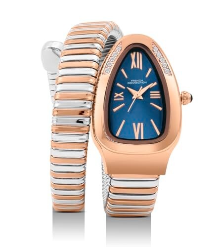 French Connection Eternelle Curve | Blue Dial with Rose Gold Case | Roman Numerals Analog Watch for Women - FCN0142URTM