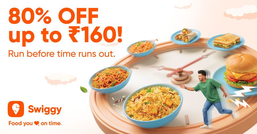 Swiggy: 80% OFF upto ₹160 till 10 PM