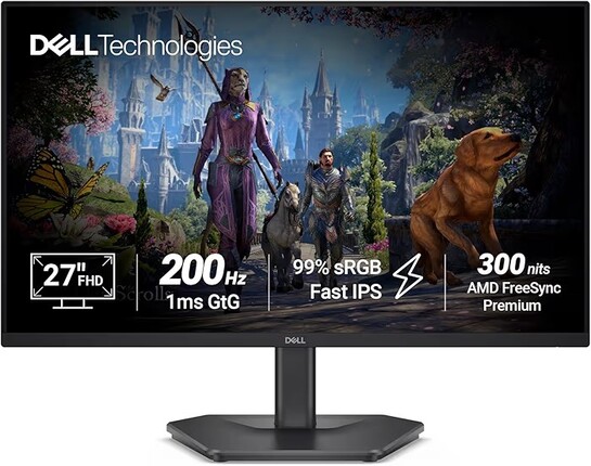 Dell SE2725HG 27" FHD IPS Gaming Monitor, 200Hz Refresh, 3side narrow bezels, 1ms GtG, AMD FreeSync Premium
