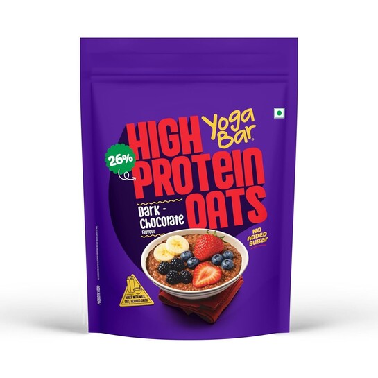 Yogabar 26% High Protein Oats 250 g, Pack of 1, Dark Chocolate - Breakfast Cereal with Wholegrains, 26% Protein & No added sugar