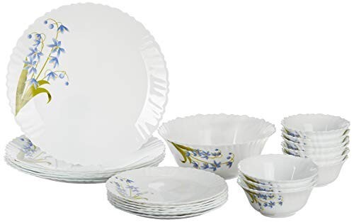 Borosil Fluted Lavender Dinner Set, 25-Pieces, White