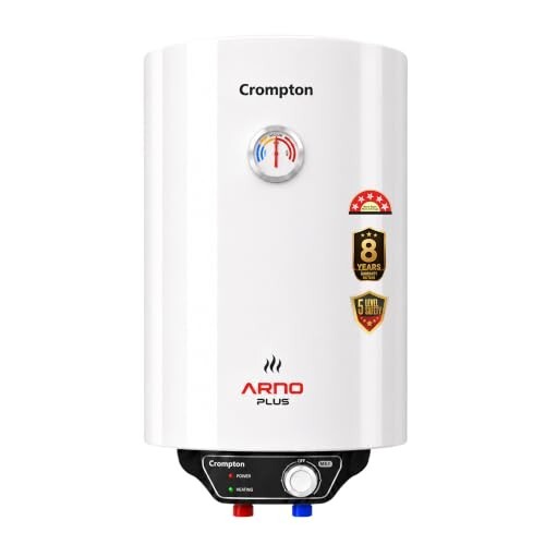 Crompton Arno Plus 25L 5‑Star Storage Water Heater | Anti‑Scale Technology for Hard Water up to 2000 ppm | 8 Bar High‑Rise Pressure | 5‑Level Safety | Free Installation & Pipes | 8 Year Tank warranty