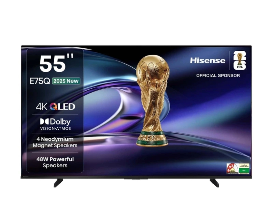 Hisense 55E75Q 139 cm (55 inch) QLED Ultra HD (4K) Smart VIDAA TV with 48W Powerful Speakers, Dolby Vision-Atmos, Cricket Mode, Game Mode Plus, Hands-Free Voice Control, VIDAA OS (55E75Q)