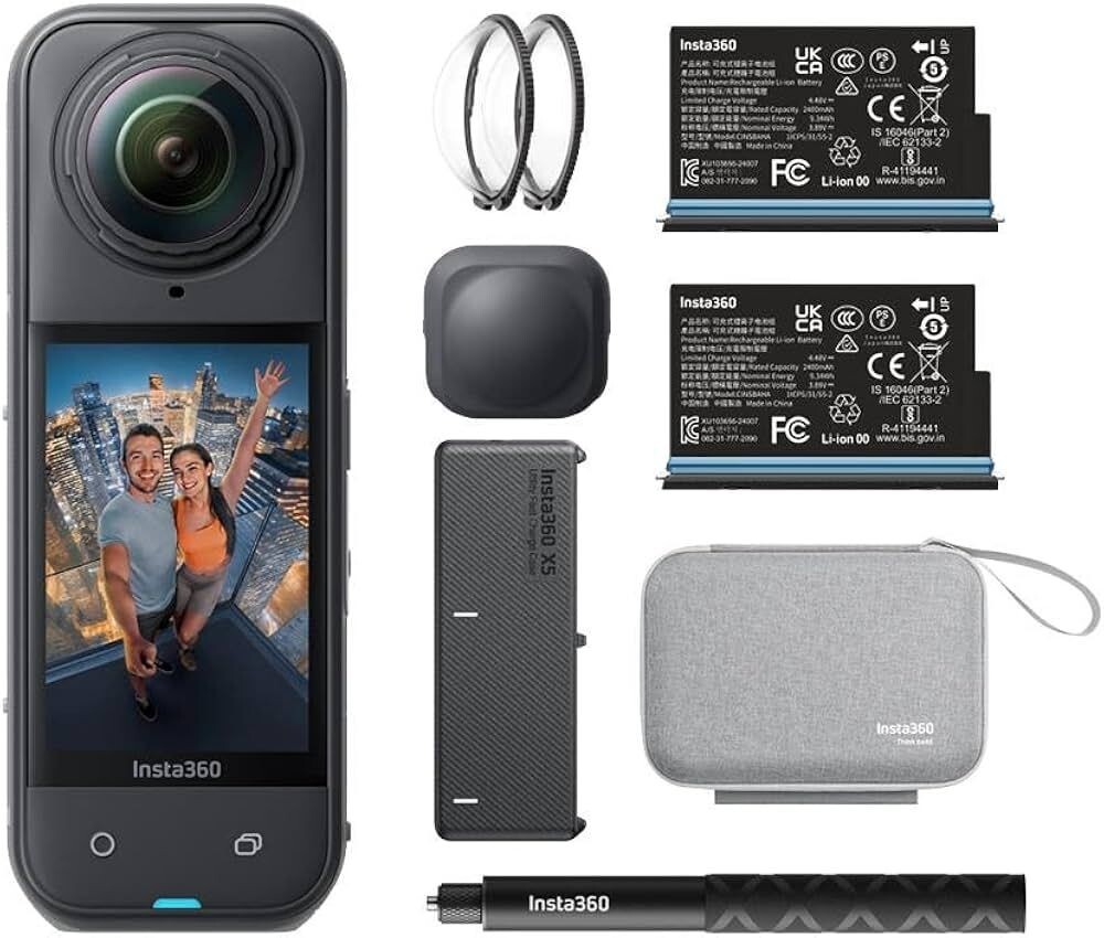 Insta360 X5 Essentials Bundle - Waterproof 8K 360° Action Camera, Leading Low Light, Invisible Selfie Stick Effect, Rugged and Replaceable Lens, 3-Hour Battery, Built-in Wind Guard, Stabilization