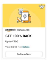 Amazon Recharge or Bill payment GET 100% BACK UP TO ₹100 (User specific)