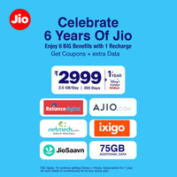 Jio 6th Anniversary offer on Rs 2999 Plan - 75GB additional data, Ixigo discount coupons and more